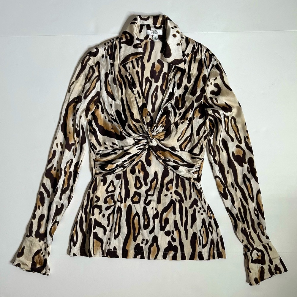 Vintage 00s Caché Silk Animal Print Blouse